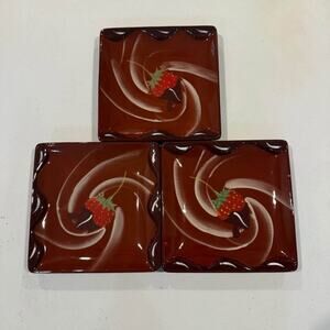 Set of 3 Clay‎ Art Square Dessert Plates w/ Strawberry Design